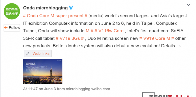 Onda Core M iPad Clone v919 showing at Computex