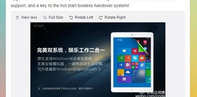 Onda V919 3G Core M, To Ship With Win 8.1. Dual Boot Win 10 And Android 5 Coming