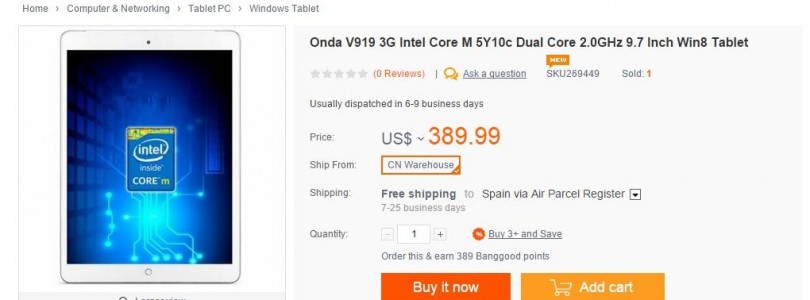 Onda v919 3G Core M now in-stock and selling for $370
