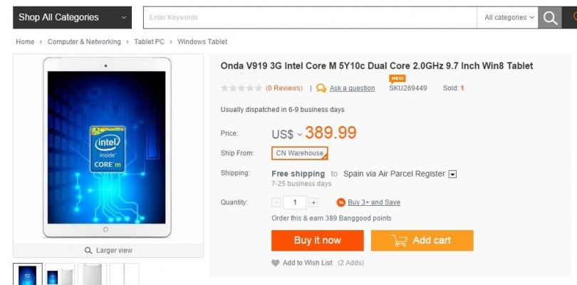 Onda v919 3G Core M now in-stock and selling for $370