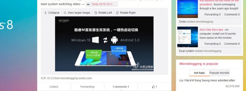 Onda Demo’s the v919 3G Core M’s Dual Boot Switching