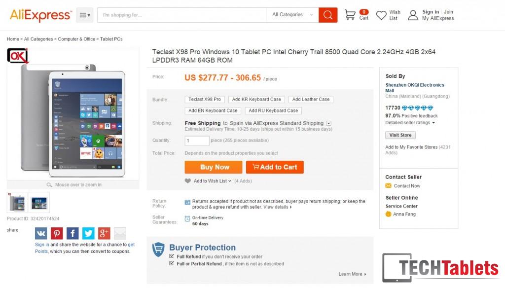 Teclast X98 Pro X5 Z8500 4GB Ram 64GB eMMC