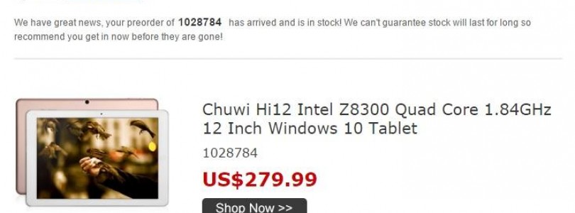Chuwi Hi12 2160 x 1440p Atom X5 Tablet Now in Stock At BG
