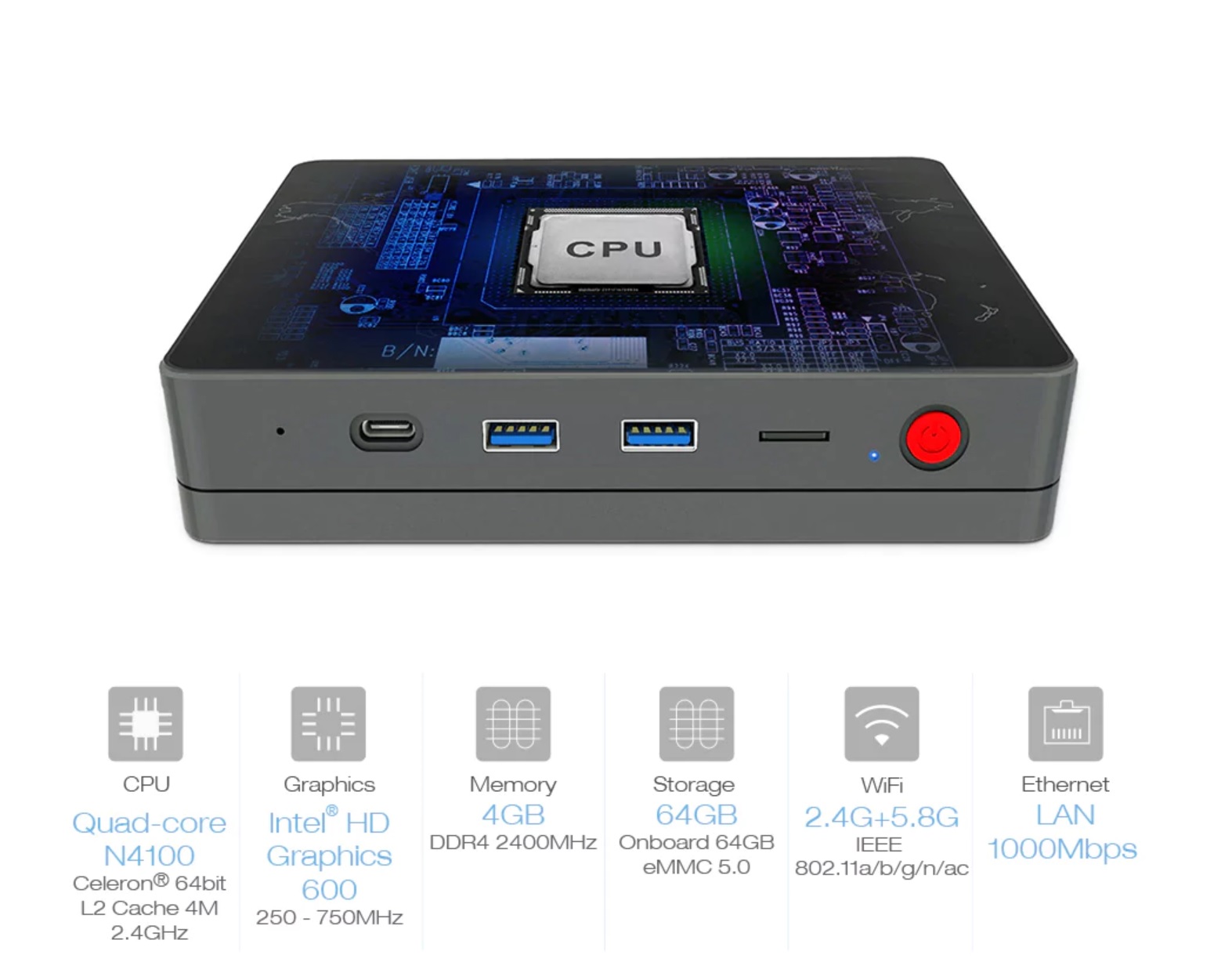 CHUWI Mini PC – Windows 11 Home, Intel N4100, 8GB RAM, 256GB SSD